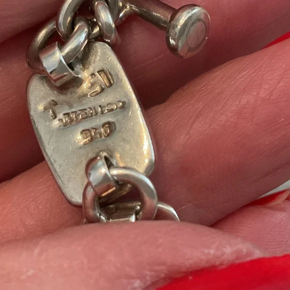 VINTAGE .950 SILVER MAHOGANY OBSIDIAN 9 LINK BRACELET, TOGGLE CLASP 36 GRAMS - Picture 6 of 16